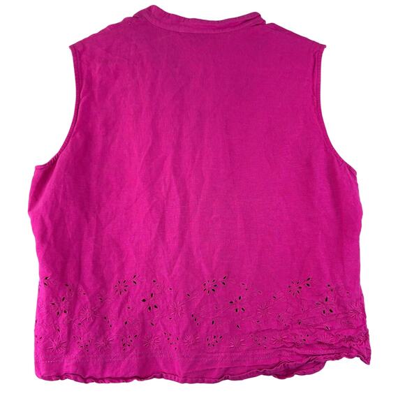 Vintage Notations Sleeveless Top Women's XL Pink Embroidered Eyelet Floral Linen - Picture 2 of 8